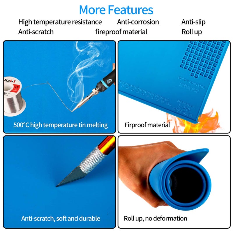 Kaisi S-140 Magnetic Insulation Silicone Soldering Mat, Heat Resistant Work Mat 932F for Repair Electronics, Phone, Soldering Iron, Gun, BGA, Workbench, Size: 13.8 x 9.8 inch - Image 4